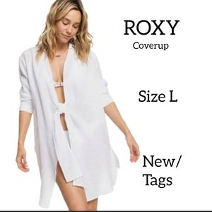 ROXY WHITE COVERUP SIZE L NEW WITH TAGS LONG SLEEVES  100% COTTON